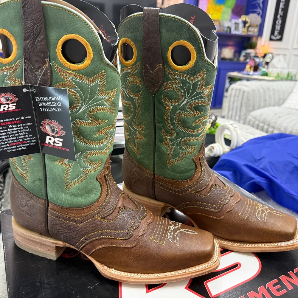 Men's Green and Brown Western Boots